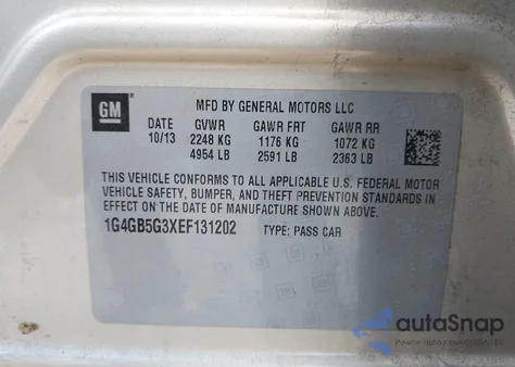 2014 Buick Lacrosse Leather Group from USA, damaged, VIN 1G4GB5G3XEF131202